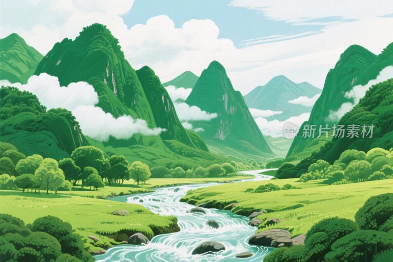 山水风景插画