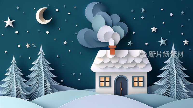 冬日童话小屋 纸艺 剪纸