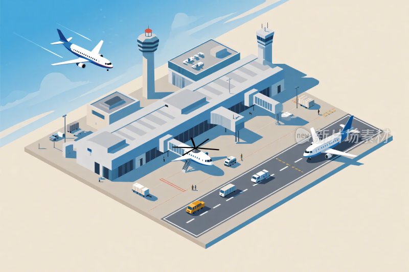 机场插画场景展示