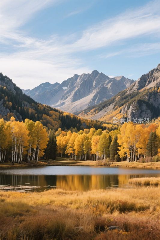 秋日山间湖泊美景