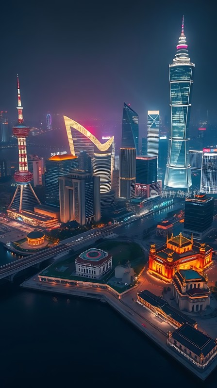 上海夜景东方明珠与环球金融中心