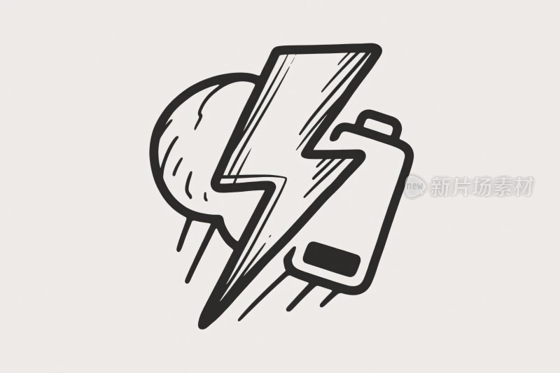 手绘电力电池符号插画
