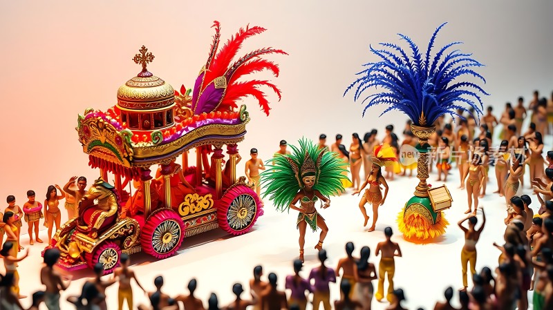 狂欢节盛宴色彩斑斓的车队与舞者