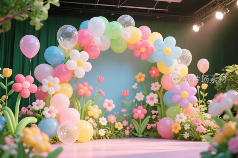彩色气球花卉装饰的场景