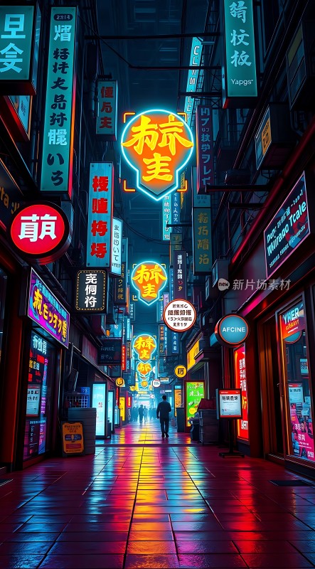 霓虹灯下的繁华街道