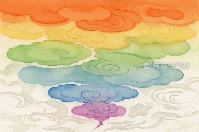 彩色水彩风格云朵插画