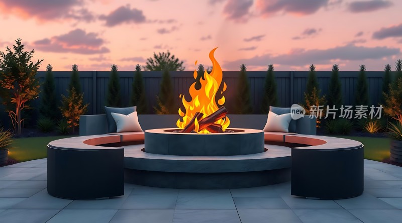 户外休闲火坑聚会场景
