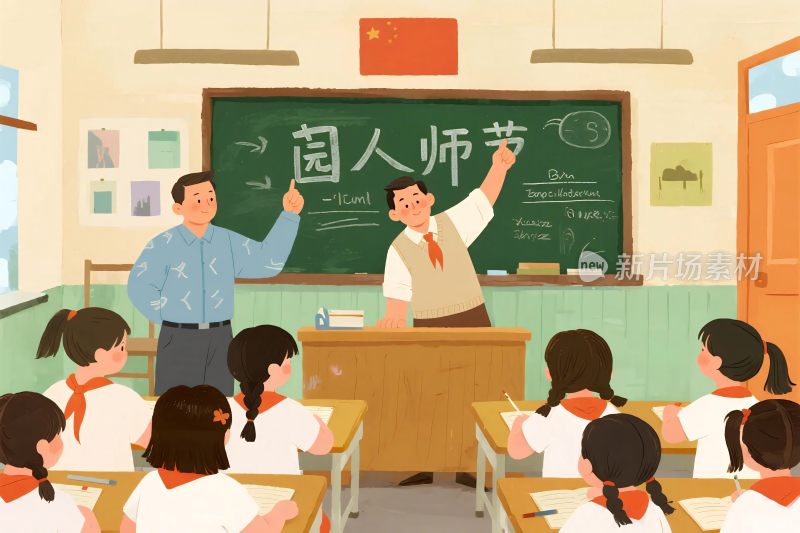 教师节教室师生互动场景