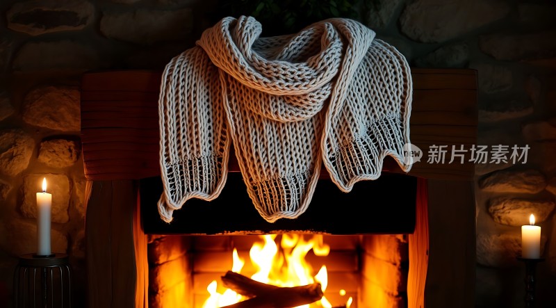 温馨壁炉旁的暖意融融围巾