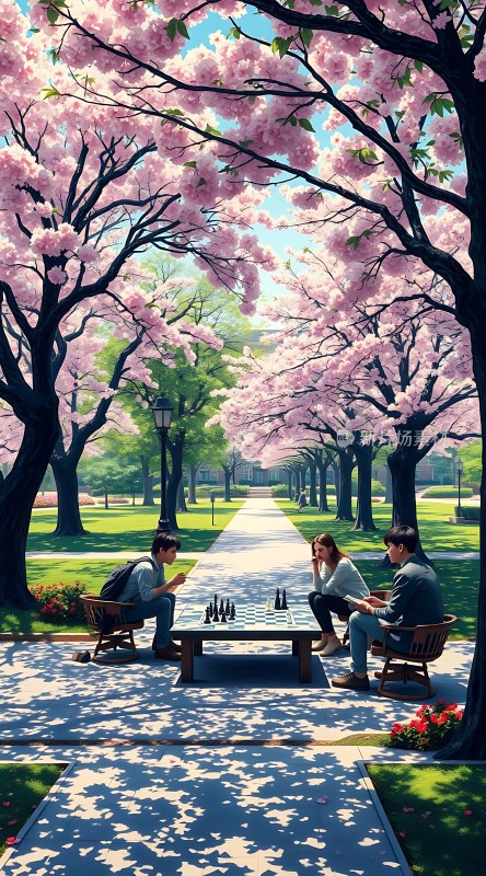 春日校园对弈图