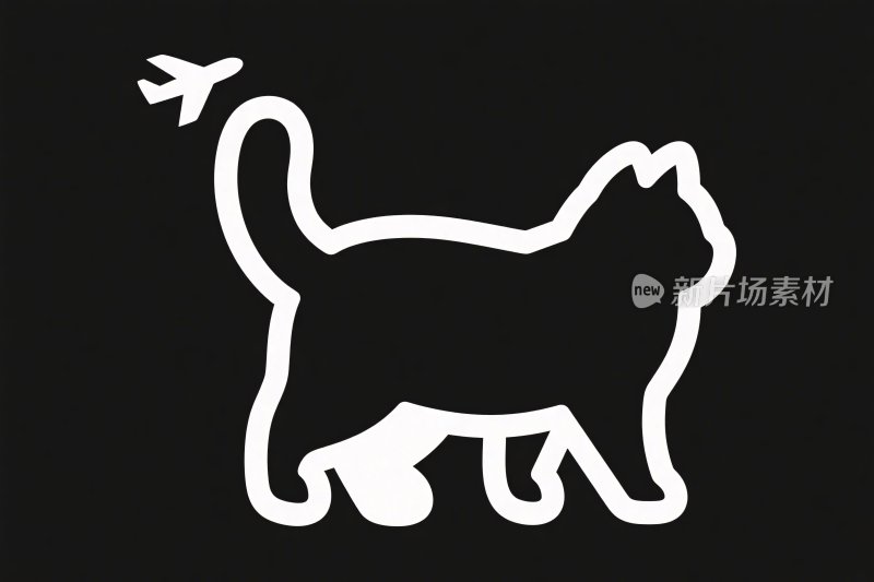 猫咪飞机黑白插画