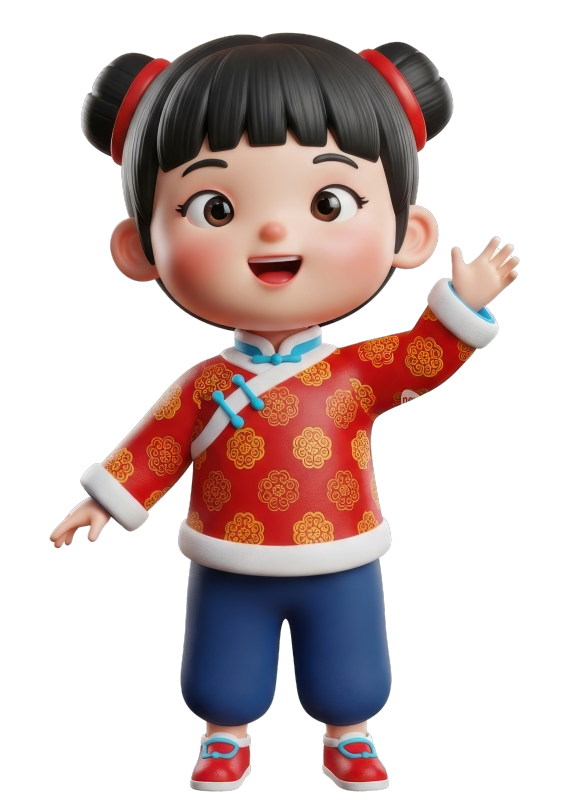 正在打招呼的3D国风女孩形象