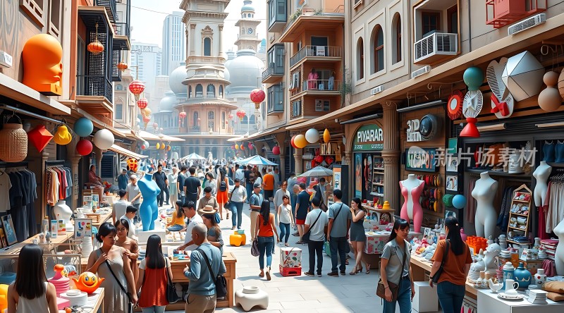 繁华市场热闹非凡琳琅满目商品琳琅满目
