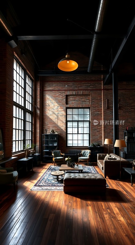 工业风大宅红砖绿植木地板