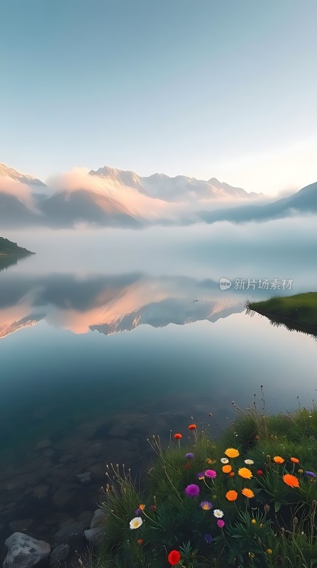 湖畔花语映山色