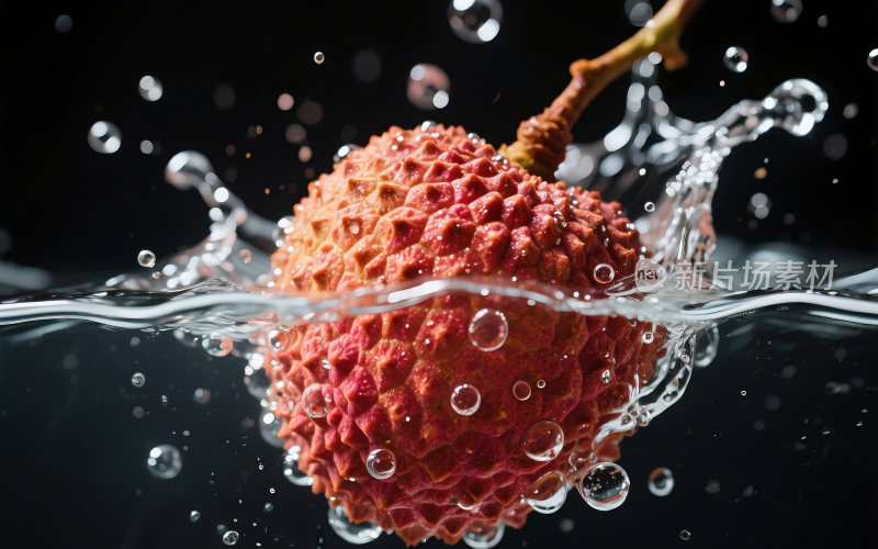 新鲜荔枝掉入水里