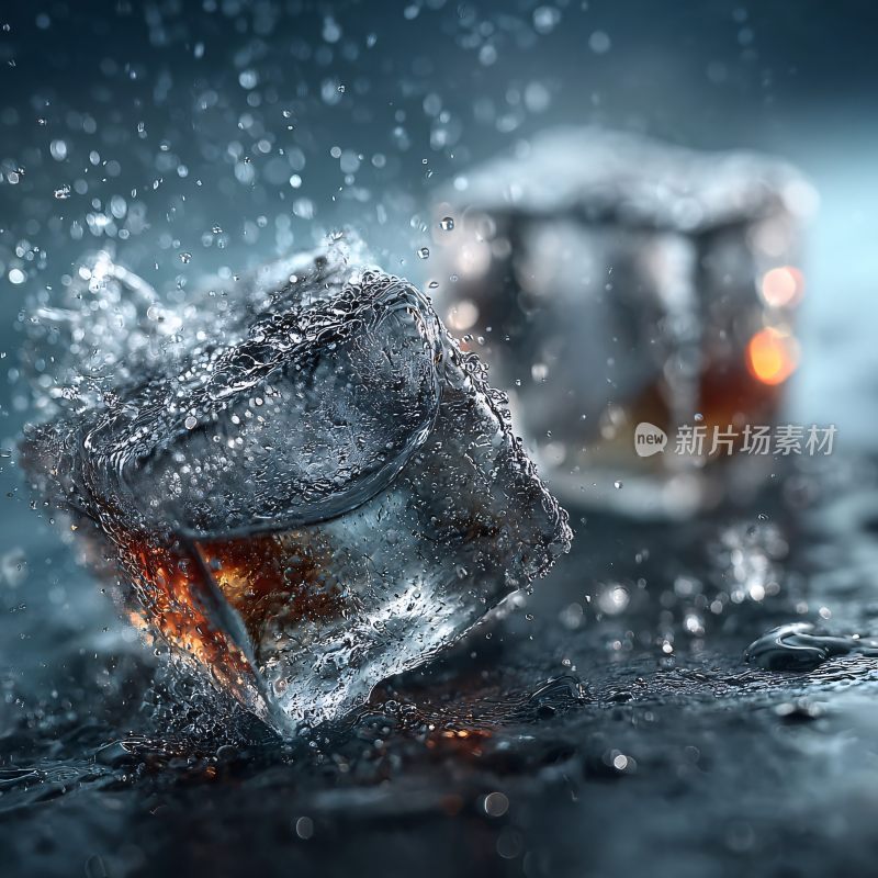 冰块溅起水花的精彩瞬间