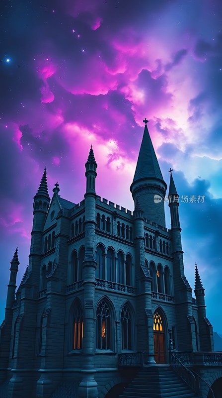 紫色星空下的神秘城堡