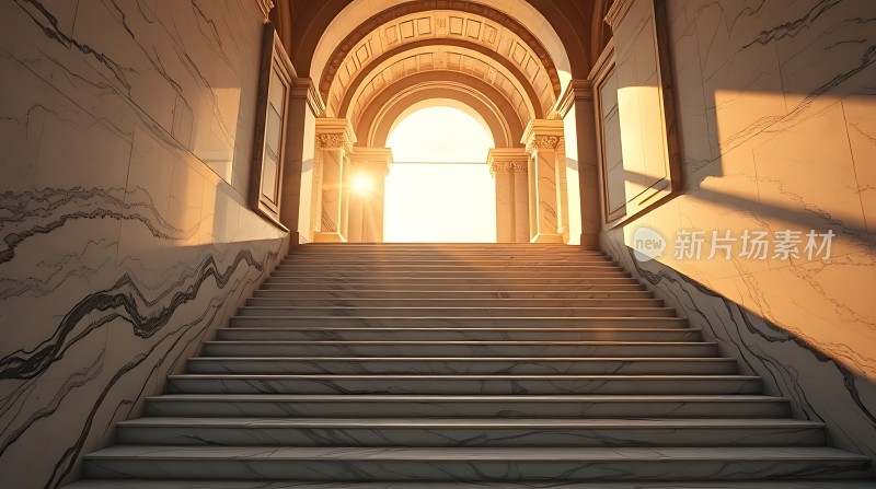 金色阳光下的宏伟楼梯