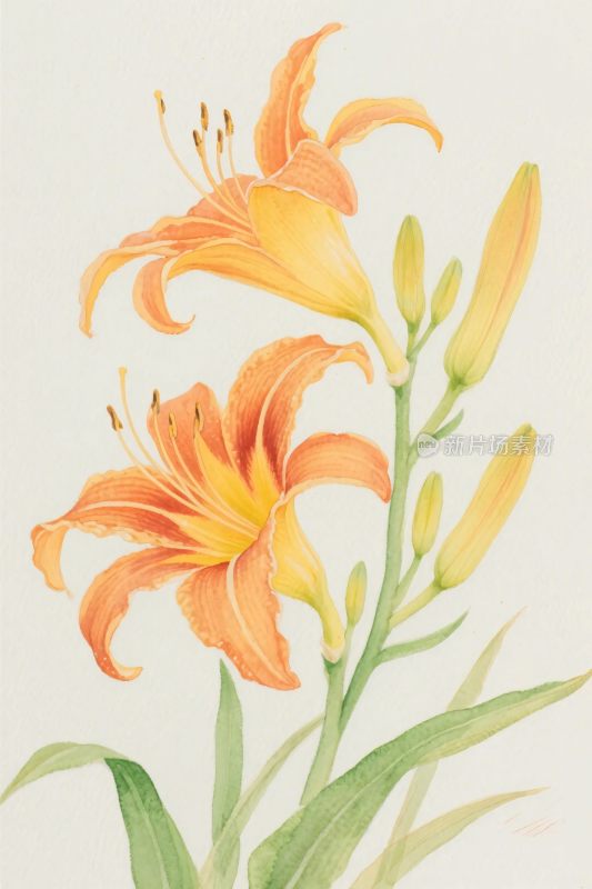 百合花水彩插画