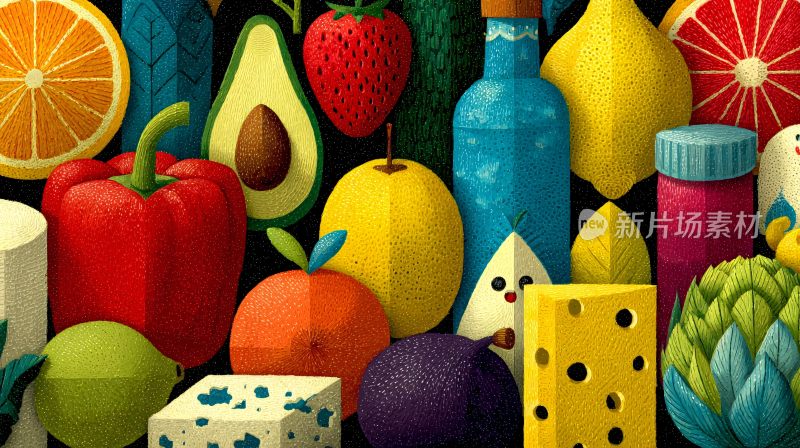 多彩蔬菜水果插画展示