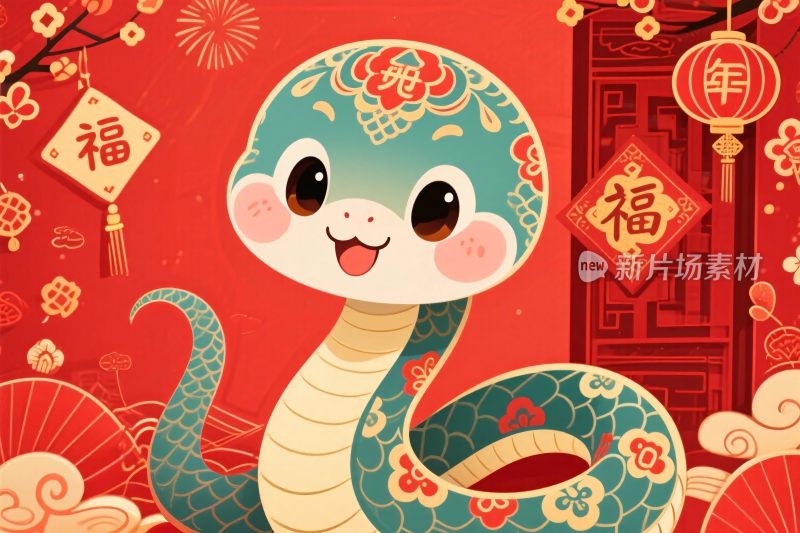 生肖蛇新年插画