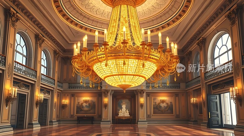 金色吊灯照耀下的华丽大厅