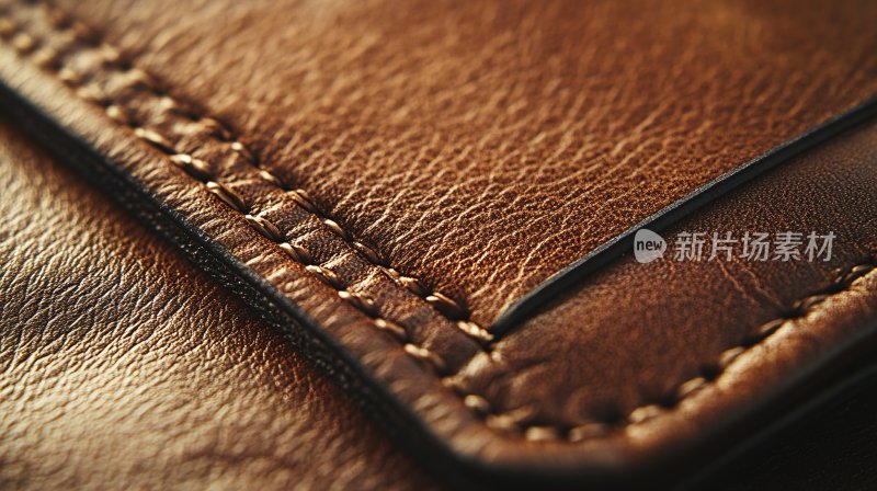 棕色皮革制品缝线特写