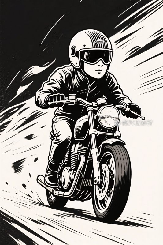 摩托骑士黑白插画