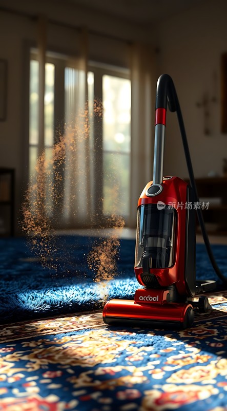 吸尘器清洁地毯阳光洒落灰尘飞扬