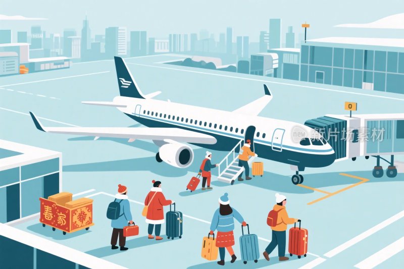 机场乘客登机插画