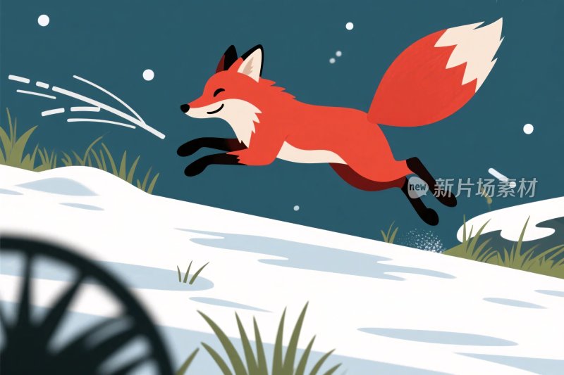 狐狸雪地奔跑插画