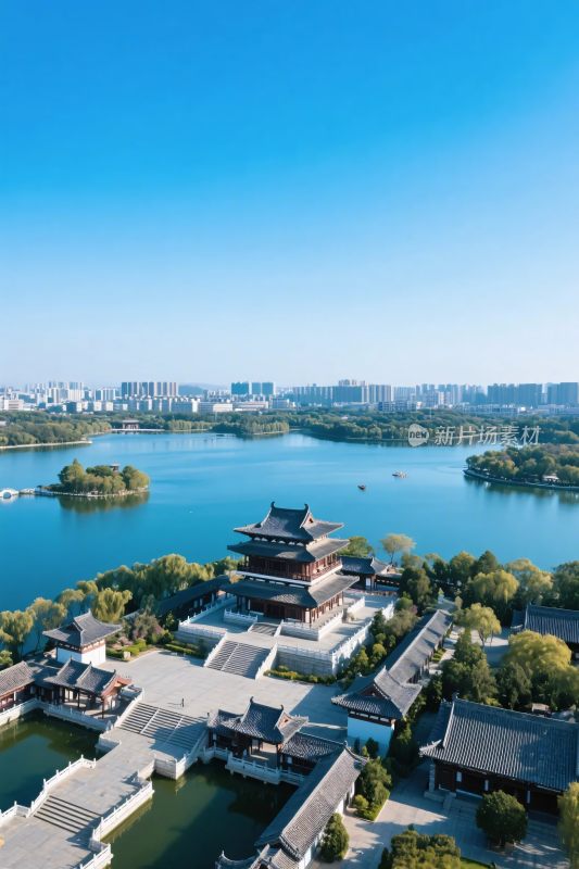 古建筑群湖景风光