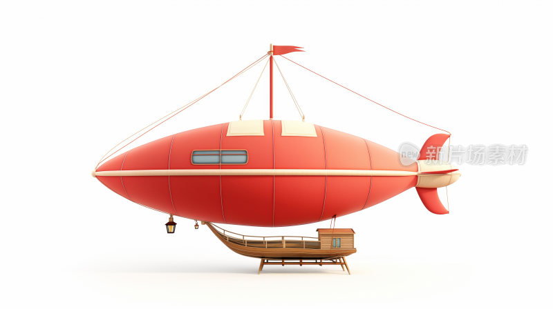 3d卡通风格的红色飞艇立体图标元素