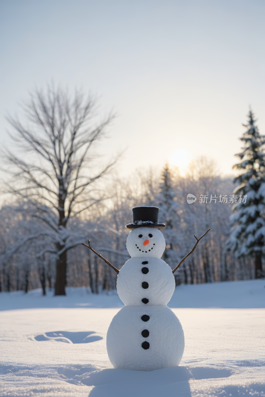 一个雪人站在雪地里背景图片