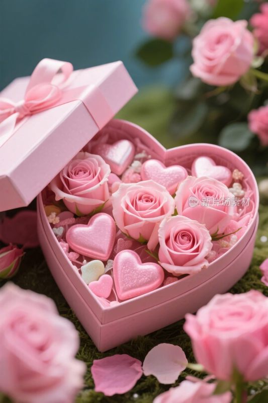 粉色爱心礼盒玫瑰