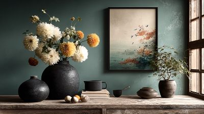 室内窗边的花瓶与装饰画陈设 室内窗边的花瓶与装饰画陈设