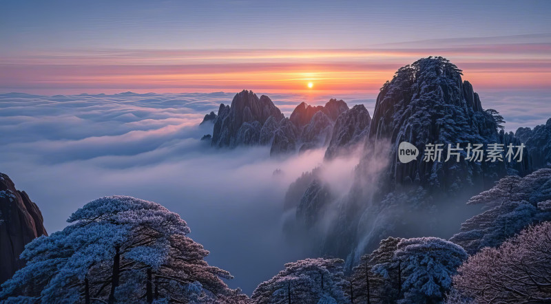 黄山名胜区云海群峰日出壮丽自然风光摄影