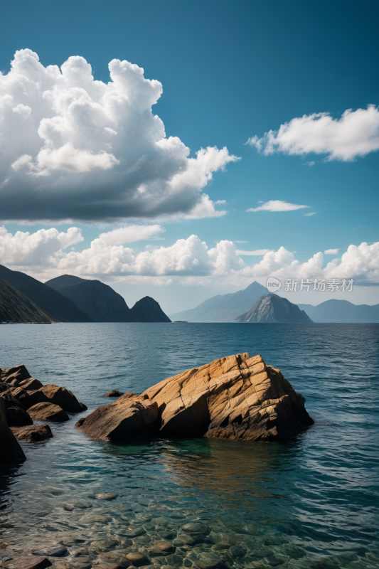 水中央一块大岩石高清风景图片