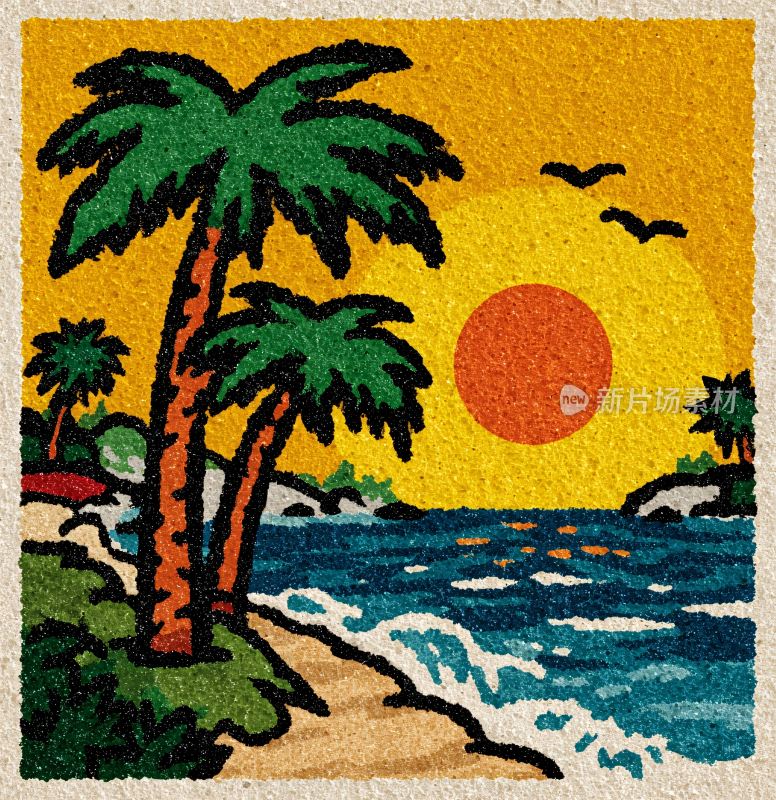 夏日海边棕榈树风景插画