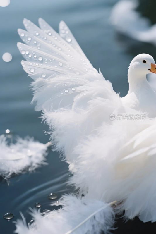 白鸭展翅水面摄影