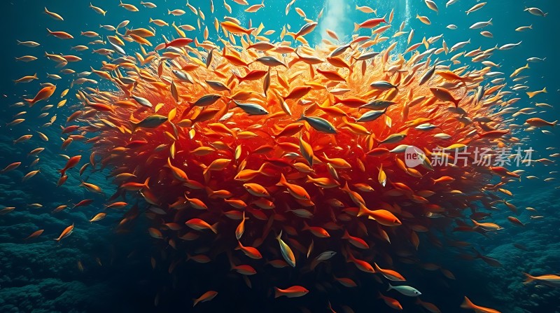 海洋之舞橙红鱼群跃动