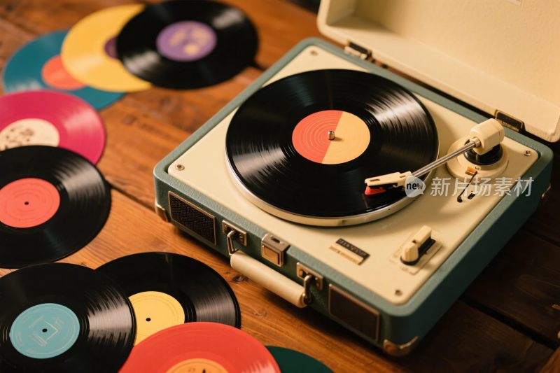复古唱片机与黑胶唱片