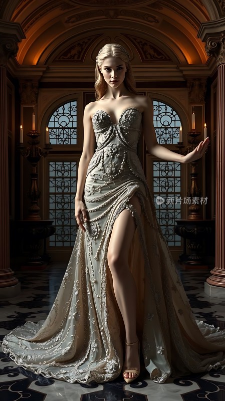 金色长发优雅女神璀璨礼服展现高贵气质