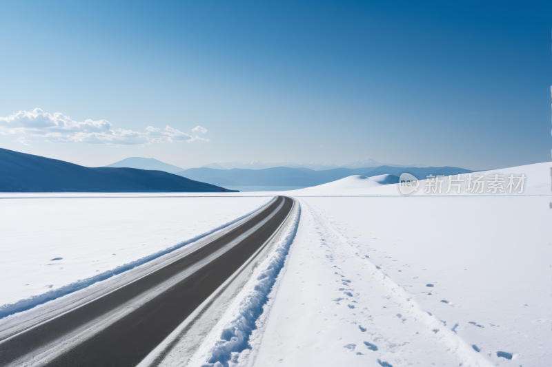 在雪地里道路一座山风光风景图片