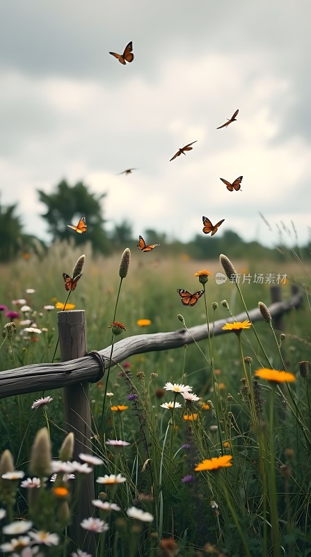 蝴蝶翩翩起舞花海中自由飞翔