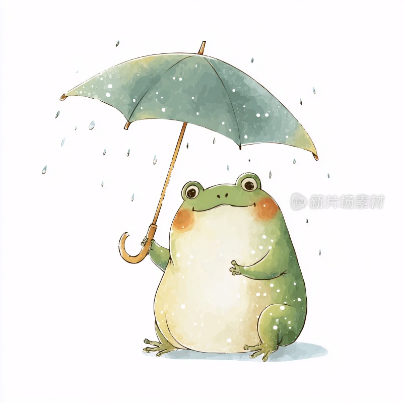 撑伞的可爱青蛙插画