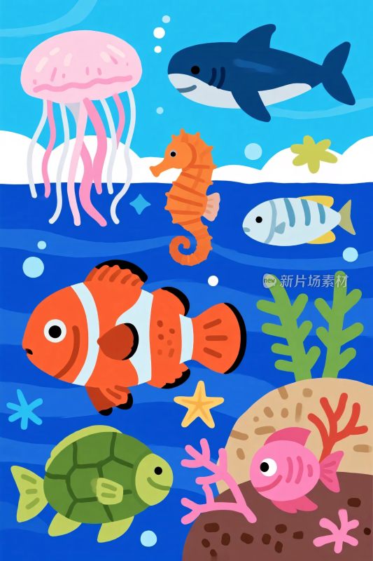 卡通海洋生物插画