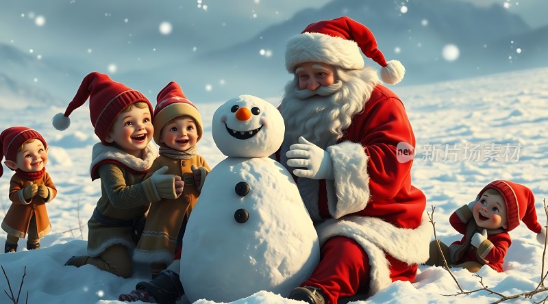 圣诞老人与雪人欢乐时光