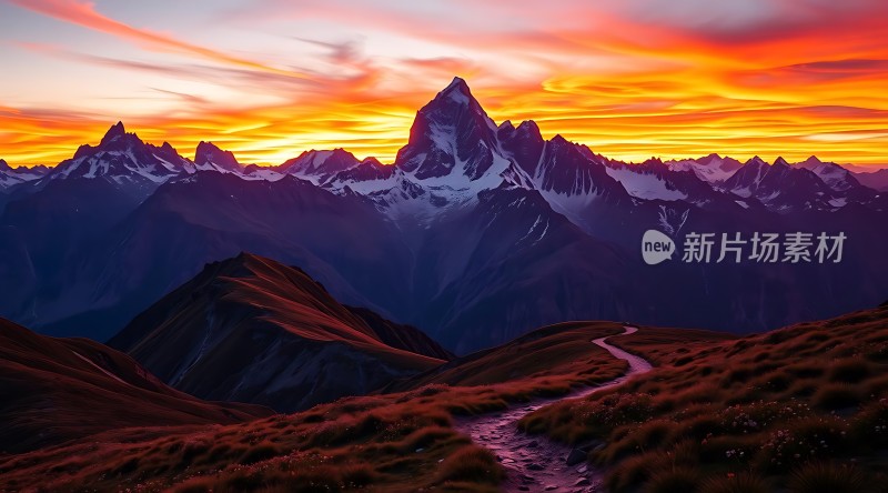 日落下的雪山美景